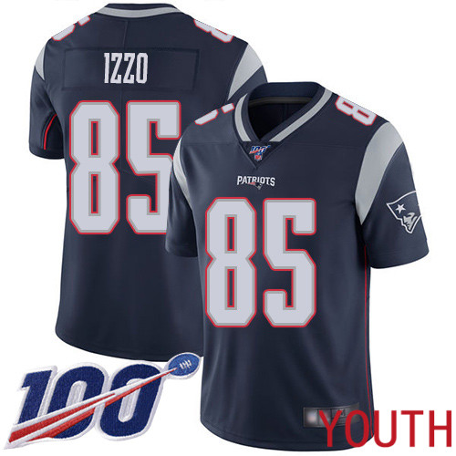 New England Patriots Football #85 Vapor Untouchable 100th Season Limited Navy Blue Youth Ryan Izzo Home NFL Jersey->youth nfl jersey->Youth Jersey
